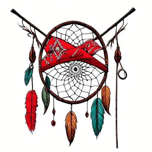 Red Bandana Fishing Poles Dream Catcher