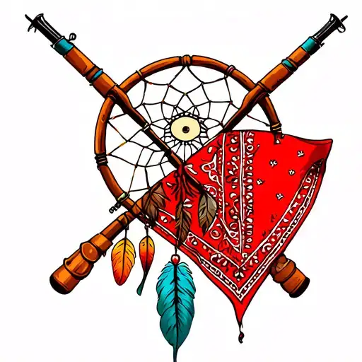 Red Bandana Around Fishing Poles And A Dream Catcher