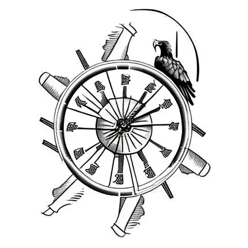 Dutch Windmill With Bald Eagle And Clock