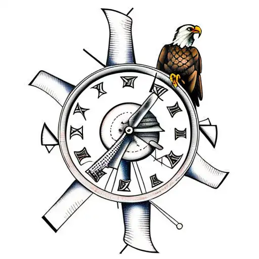 Dutch Windmill With Bald Eagle And Clock
