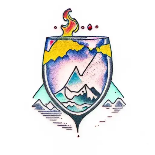 An Elegant Wine Glass Surrounded By Mountain Peaks