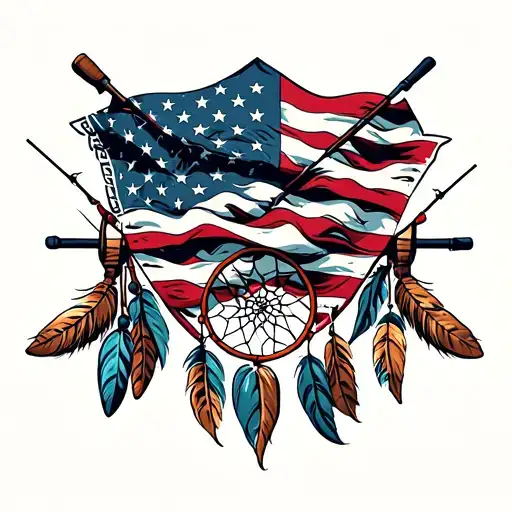 American Flag Bandana With Fishing Poles And Dream Catcher