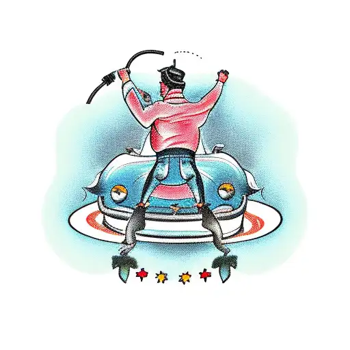 People Changing Car Tyre White Car Is Driving On Two Wheels