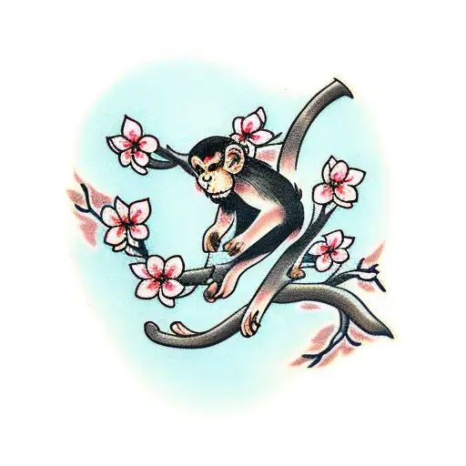 Cherry Blossom With Monkey