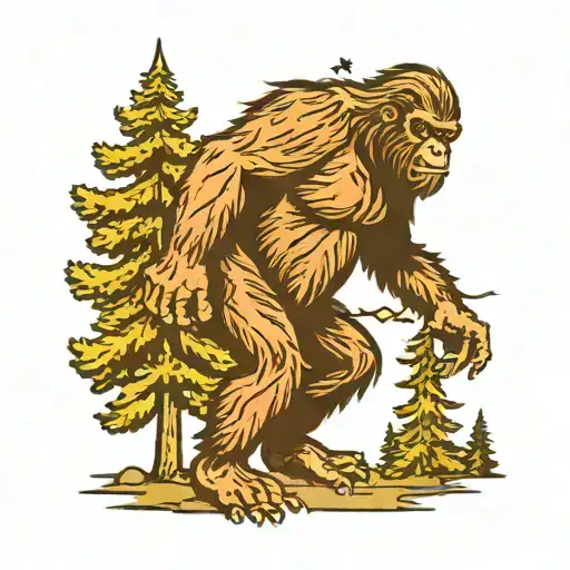 Bigfoot Hiding Behind Tree