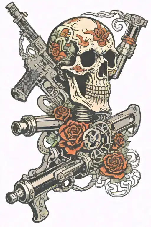 Skull And Tattoo Machine Gun