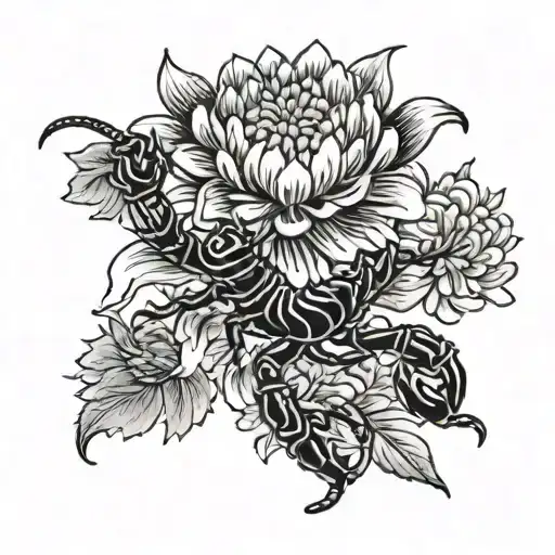 Scorpion And Chrysanthemum Flower