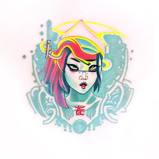 Asian Girl With Yellow Eye In Cyberpunk Style Unface