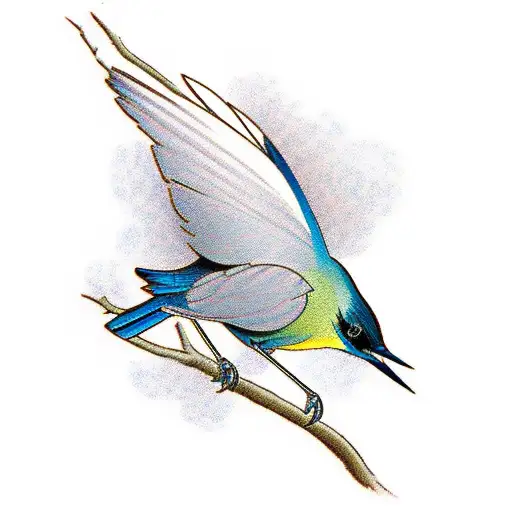 Traditional-style Tattoo Of A Stellar's Jay Perched On A Tree Branch