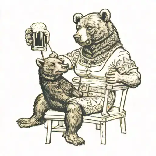 German Lady Serving Beer To Bears Sitting