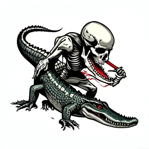 Metalhead Skeleton Killing An Alligator
