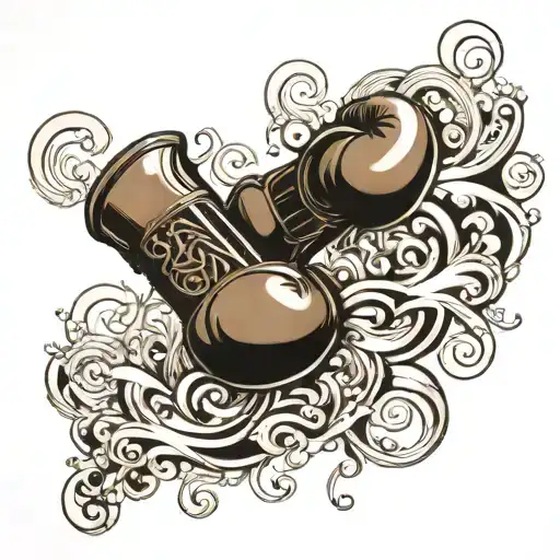 An Intricate Design Combining A Mp7 Gun And Boxing Gloves With A Background Of Swirling Waves