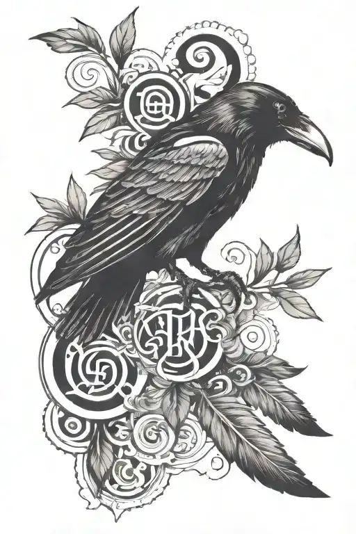 Raven And Scandinavian Letters Old School Plain