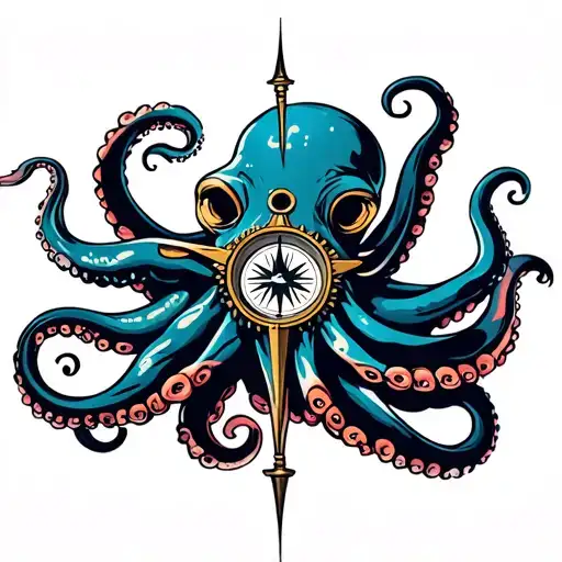 Octopus Holding Onto A Compass