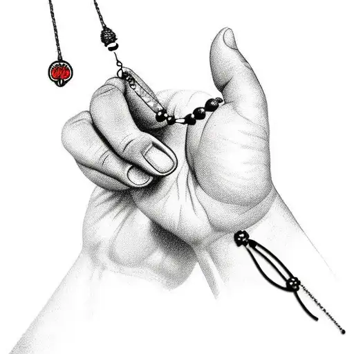 Praying Hand With Rosary Hanging Down