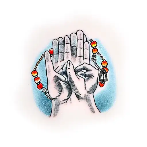 Praying Hands With Rosary Hanging Down
