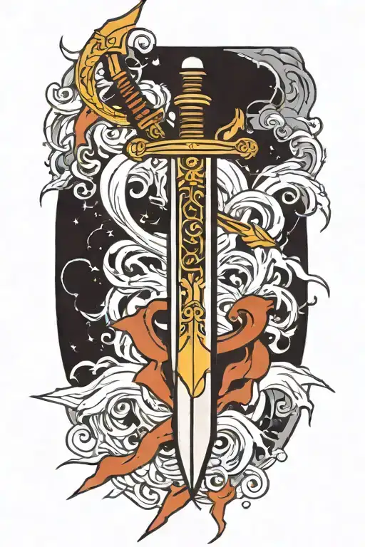 Black Lighting Bolts Surrounding A Sword