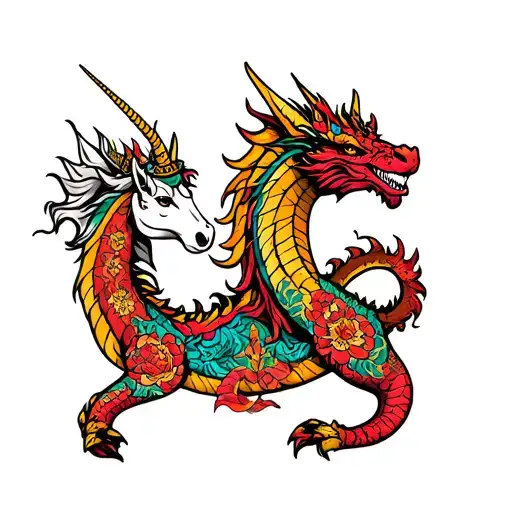 Midieval Dragon With Unicorn Full Body