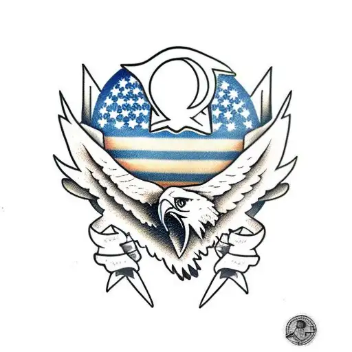 Eagle With American Flag Waving Behind It