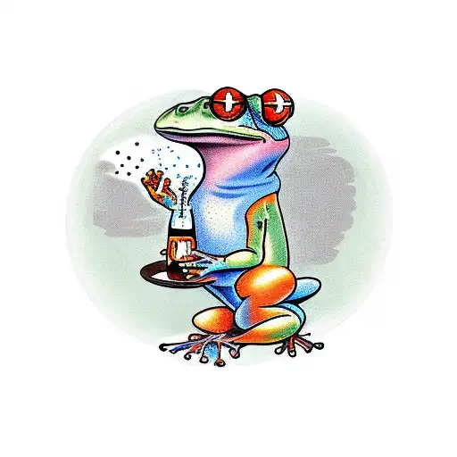 Frog Who Is Drinking Bear And Dancing On The Table In The Classic Irisj Bar