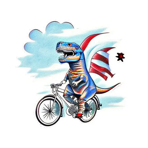 Dinosaur With Sunglasses On The Bicycle