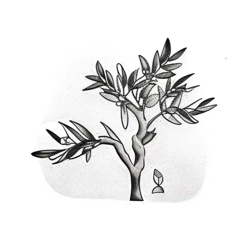 Olive Tree Branch With Leaves And Olive In Black And White Color