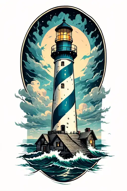 Lighthouse In The Storm With A Ovarian Cancer Awareness Ribbon