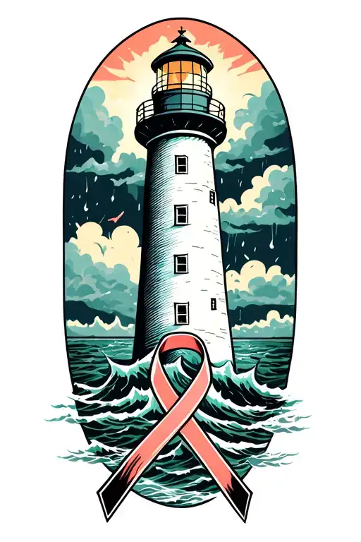 Lighthouse In The Storm With A Ovarian Cancer Awareness Ribbon And Cross