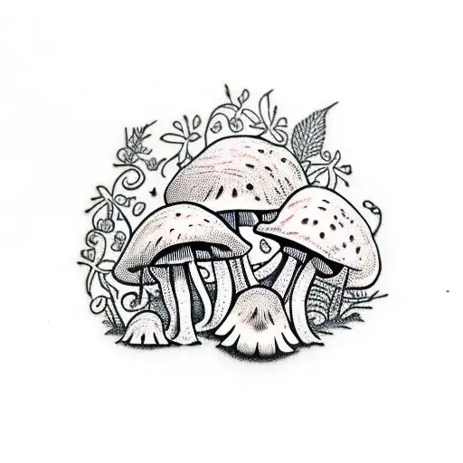 Mushrooms With Small Frog