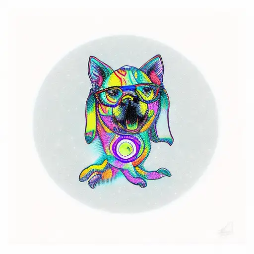 A Psychedelic Dog Dancing To Techno Music Amidst Colorful Energy Waves
