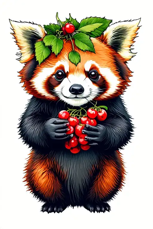 Red Panda Holding Berries