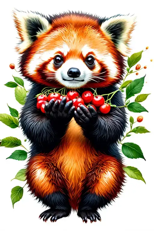 Red Panda Holding Berries