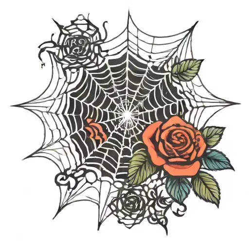 Spider Web With Black Roses