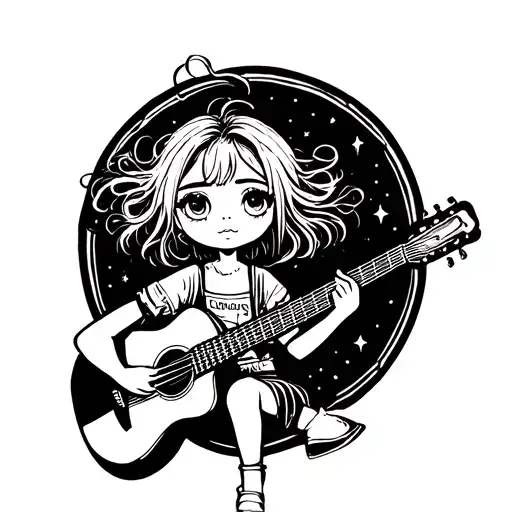 Blonde Chibi Girl With Messy Hair Playing Acoustic Guitar