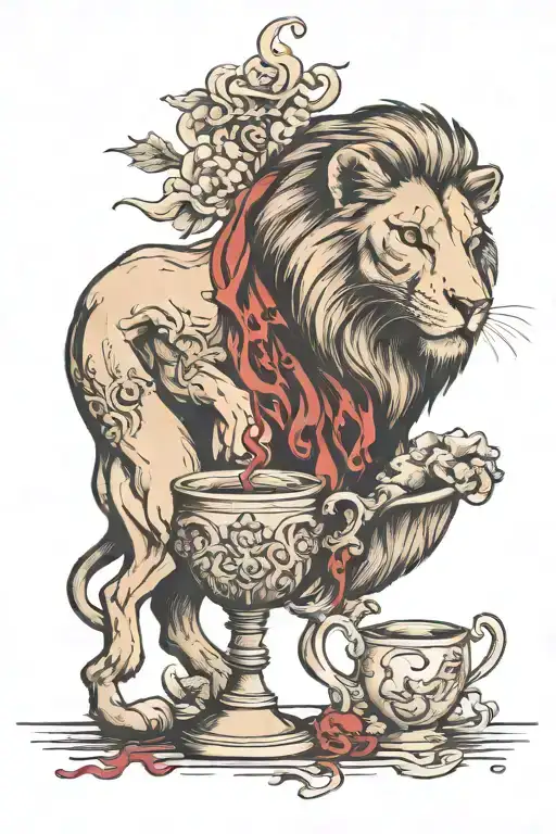 A Lion Eating Death And A Lamb Bleeding Into A Chalice That Is Pouring Out Onto Sin