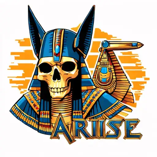 Anubis Egypcian God With Skull And Arise Letters With Unique