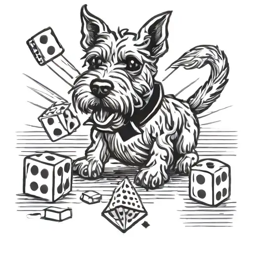 Monopoly Scottie Dog Playing Piece With Two Dice In Its Mouth