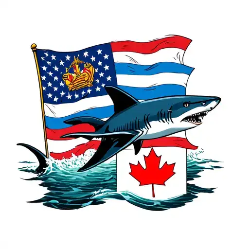 Shark Swimming From Uruguay Flag To Canadian Flag Small