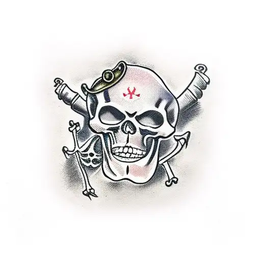 Pirate's Skeleton With A Treasure Chest