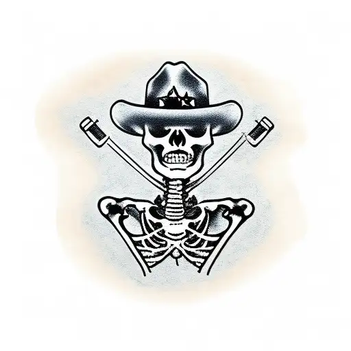 Skeleton Cowboy Holding A Revolver And A Beer