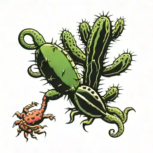 Mexican Cactus And Scorpion Intertwined
