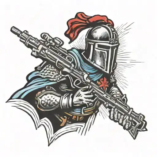 Crusader Holding A Gun