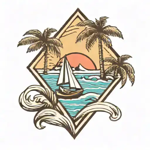 Diamond With Palm Trees And Waves