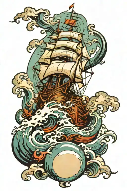 The Ship On The Wave On The Planet Earth Globe