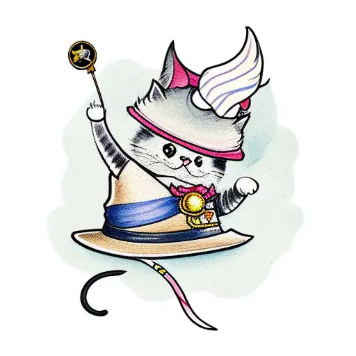 A Cute Cat Wearing A Wizard Hat And Holding A Magic Wand