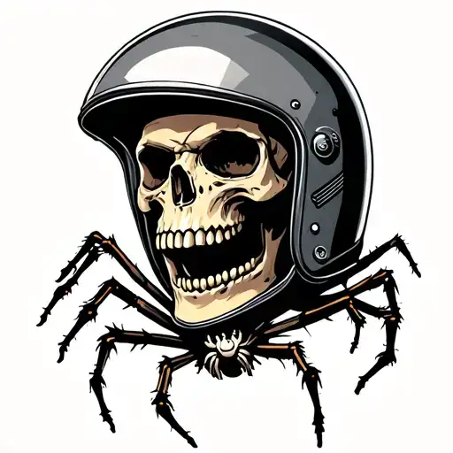 A Skull With Spider Legs Crawling Out Of A Motorcycle Helmet