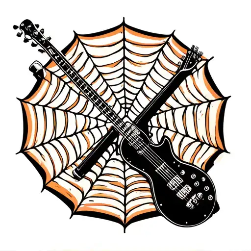 A Minimalist Design Of A Spider Web Wrapping Around A Guitar And Motorcycle Handlebars