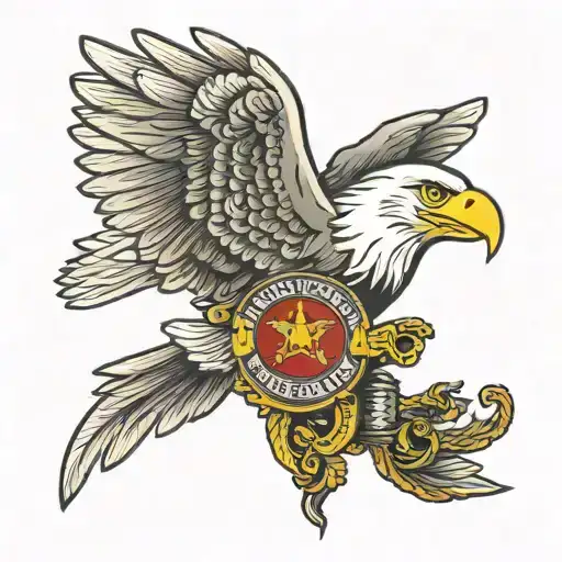 A Patriotic Bald Eagle Clutching A Marine Corps Emblem On A Muscle Car Hood