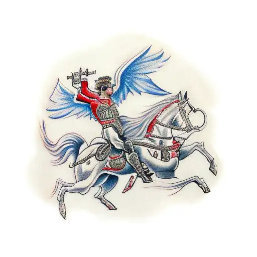 Tattoo Angel Michael And Under Him Saint George On His Horse Fighting With The Dragon