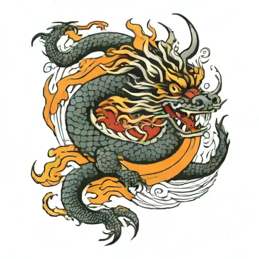 Japanese Dragon With Flames Left Arm Sleeve